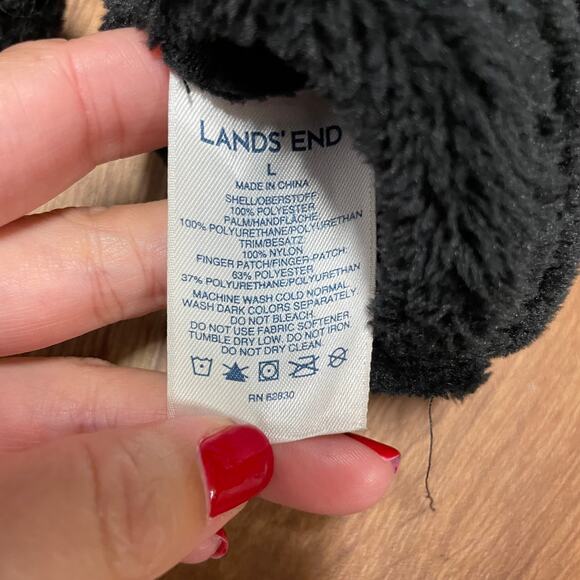 Lands End Black Winter Faux Fur Smart Touch Gloves Womens Size Large - Picture 5 of 5